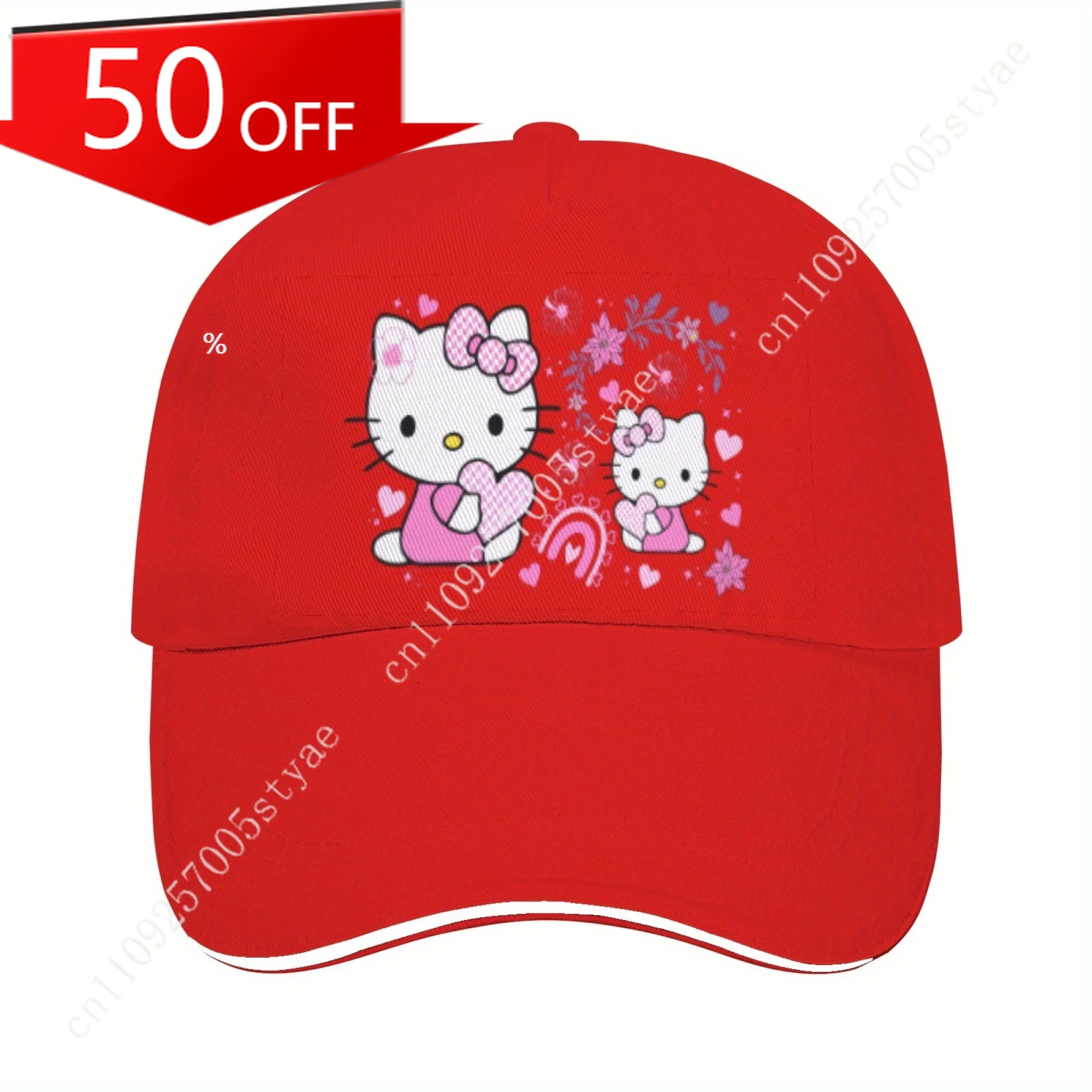 

Бейсболка Sanrio Hello Kitty – регулируемая кепка с розовым бантом и сердечками, легкий полиэстер для активного отдыха