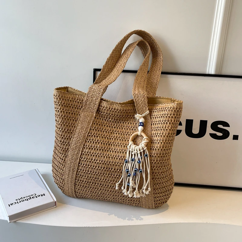 Knitting High Capacity Tassel Versatile Shoulder Bags Solid Zipper Casual Tote 2024 Hot Sale Bags for Women Bolsas De Hombro