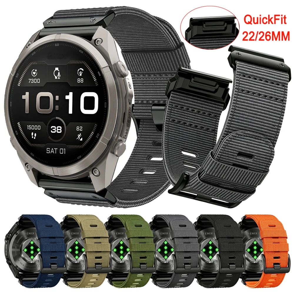 QuickFit 22/26mm Wear-resistant Woven Strap For Garmin Fenix 9 47mm 51mm 9 Pro Solar 8 E 7 7X 6X 5X/Enduro 3/Tactix 8 Nylon Band