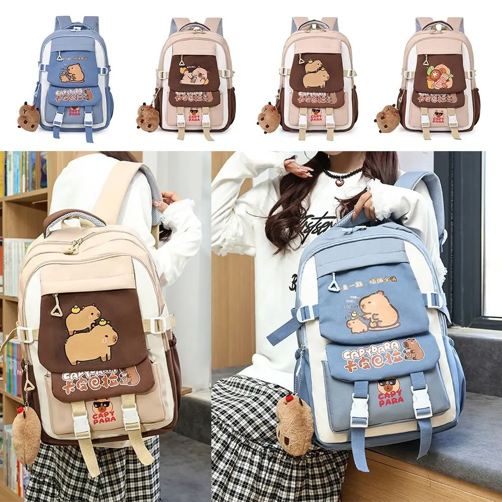 Comfortable Nylon Capybara Backpack Capybara Large Capacity Children's Backpack Lightweight Alleviate Burden Bookbags School Use