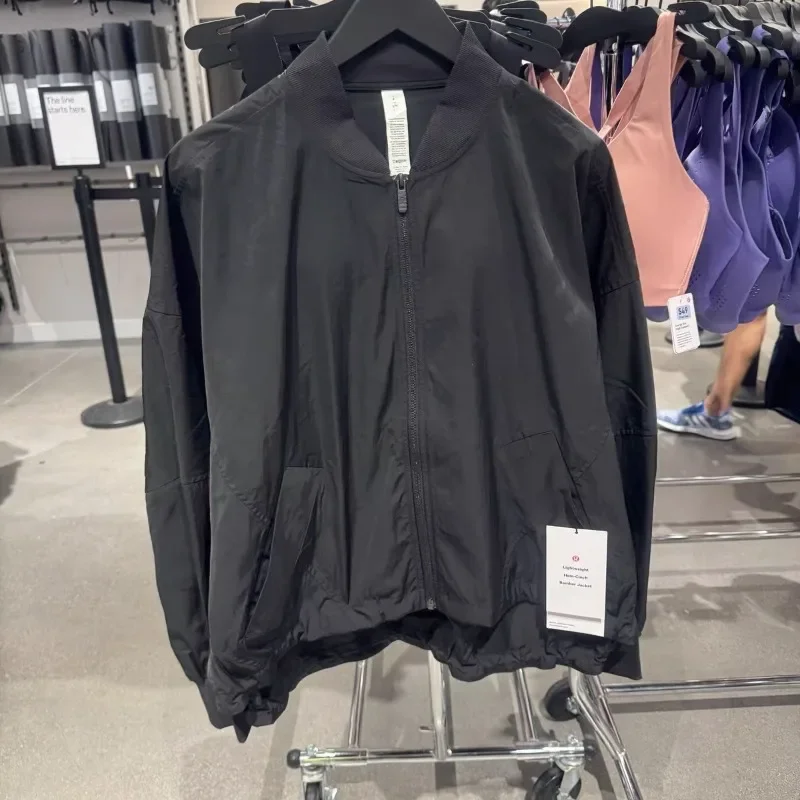 

Fashion 2025 Autumn Sports Bomber Jacket Women LU Women's Jackets Vintage Casual Chic Black Solid Zipper Long Sleeve Short Coats