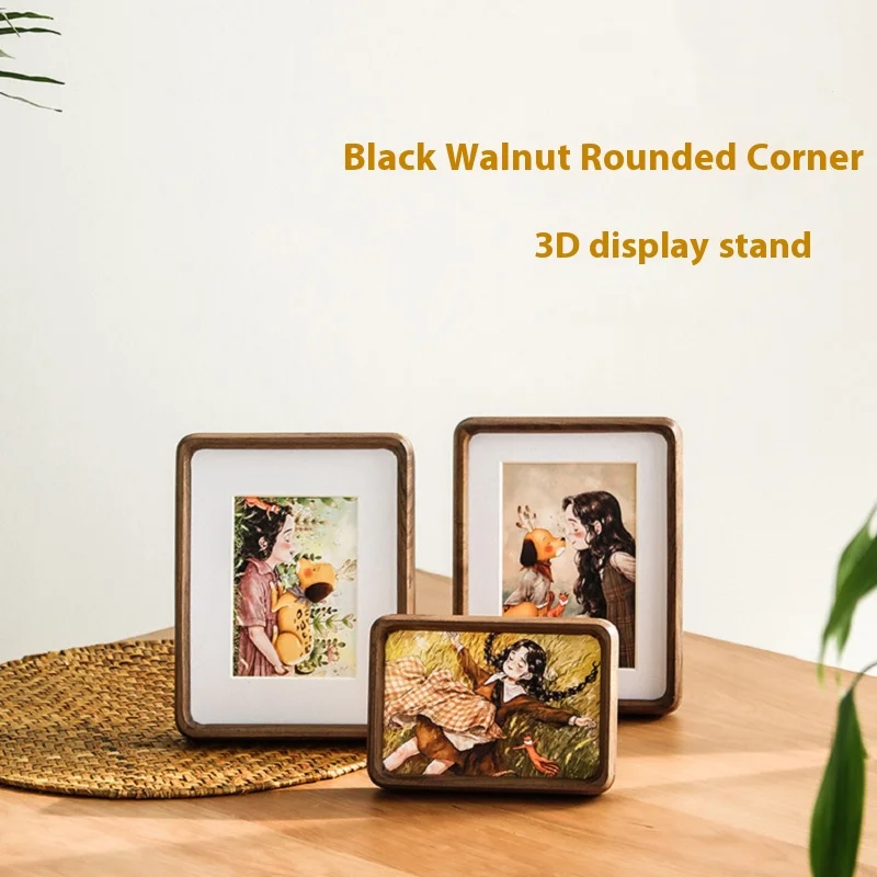 Solid Walnut 6-Inch Round Corner Tabletop Picture Frame - Rustic Wood Photo Frame for Display and Decoration