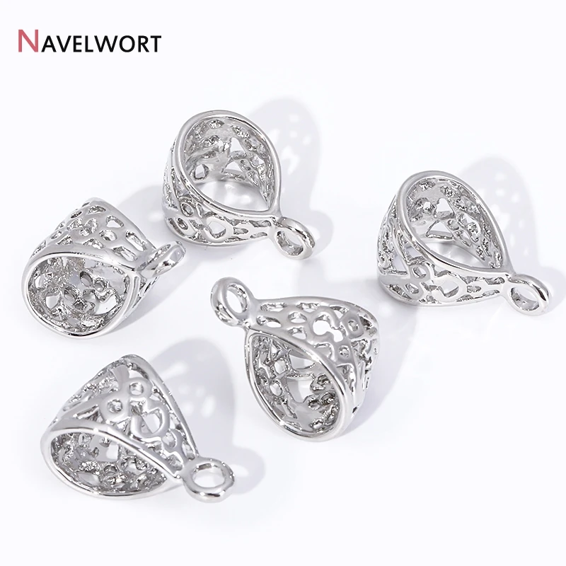 Rhodium Plated Holllow Out Floral Charm Bail Beads,Pendant Bail Clasps Connector,Pendant Bail With Ring,Jewelry Making Supplies