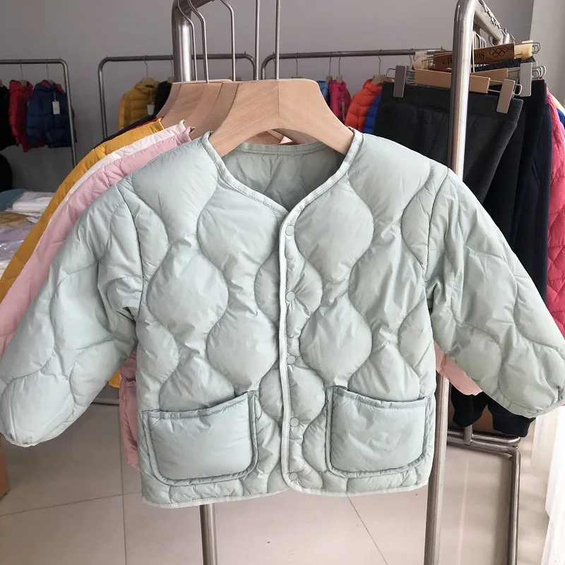 0-10℃ Oversized Autumn Winter Kids Puffer Jackets Ultra Light Child Duck Down Coat Toddler Buttons Outerwear for Baby Girls