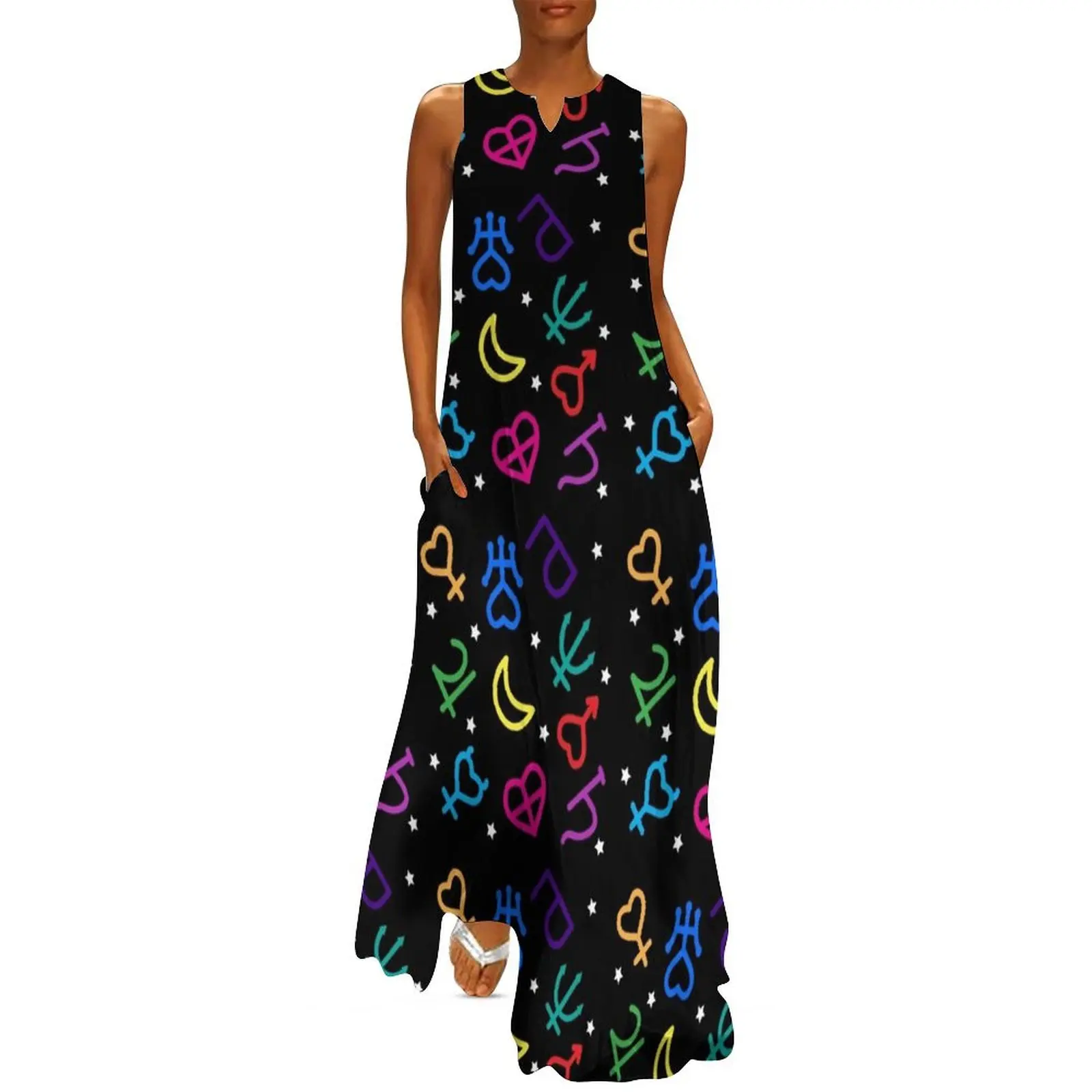 Rainbow Planetary Symbols Long Dress Female clothing party dress women elegant luxury