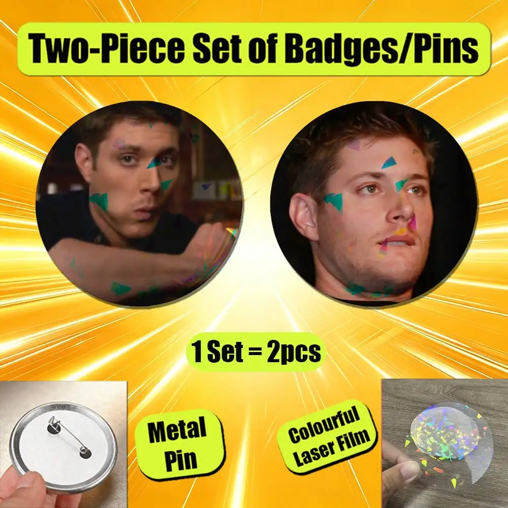 For Supernatural Dean Winchester Badge Pin Insignia 2 Pcs Set Round Button Emblem Laser Film Cosplay 25mm Custom