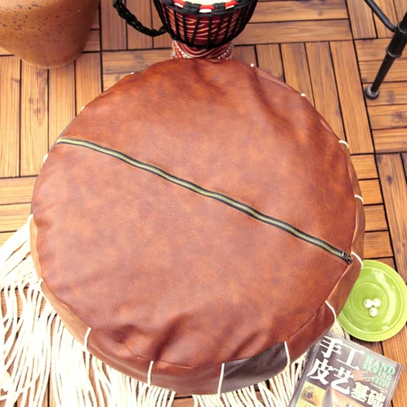 Round Moroccan Seat Cushion 55CM Faux Leather Patchwork Craft Floor Hassock Ottoman Footstool Large Un-stuffed Sitting Pillow