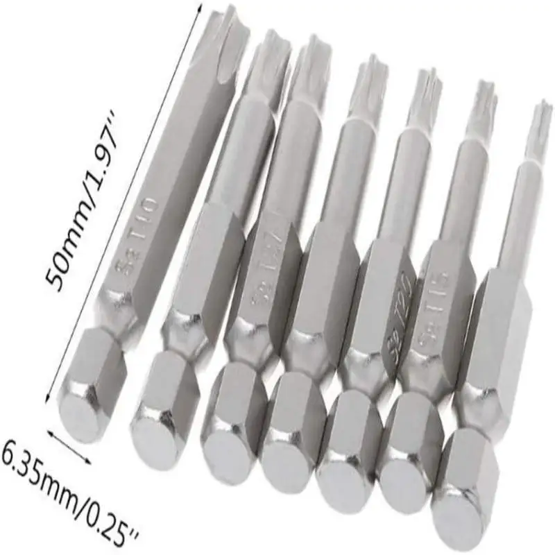 7Pcs/Pack 2025 New 5 Point Torx Screwdriver Bits 50mm S2 Magnetic Star Screw Driver 1/4