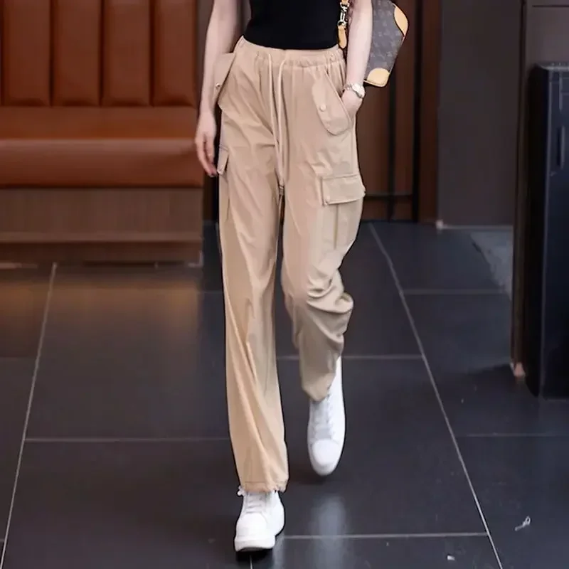 High Waist Summer Woman Trousers Cargo Pants for Women Ice Silk Casual Classic New In G Y2k Streetwear Slacks Korean Fashion 90s