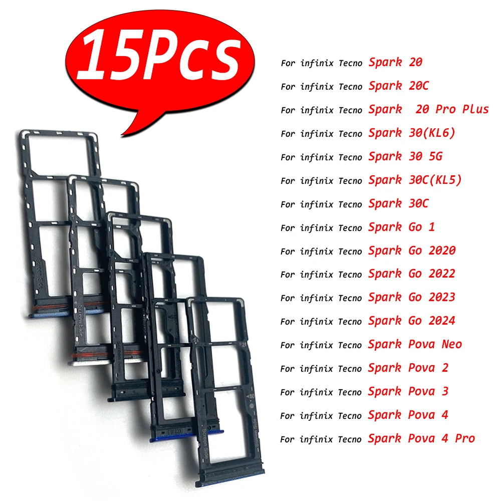

15 шт., лоток для SIM-карты, слот для чипа, держатель, адаптер, гнездо для infinix Tecno Spark 20C 20 Pro Plus 30 30C Go 2020 2022 2023 2024