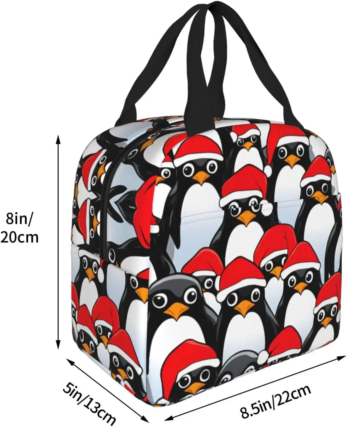 حقيبة غداء معزولة مطبوعة على شكل بطاريق عيد الميلاد، صندوق غداء قابل لإعادة الاستخدام مع جيب أمامي للعمل والنزهات والمكتب والسفر على الشاطئ #5