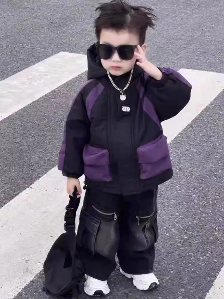 Children's Stormtrooper Jacket Trendy Cool Boys' Cotton Jacket Autumn/Winter 2026 New Boys' Plush Jeans Two Piece Set