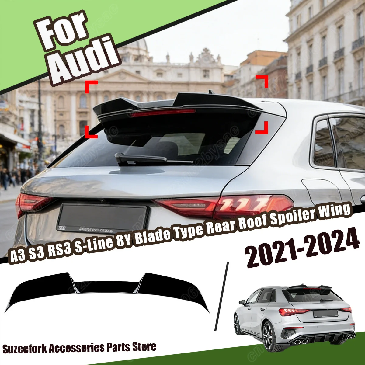 

For Audi A3 S3 RS3 S-Line 8Y 2021 2022 2023 2024 Automobile Blade Type Rear Roof Spoiler Wing Body Decorate Modificatiob Kit
