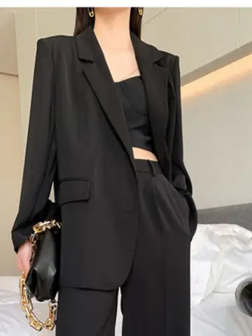 캐주얼 긴 소매 정장 재킷 블레이저 사무실 레이디 봄 가을 패션 우아한 솔리드 블레이저 겉옷 코트 여성 2023 블랙