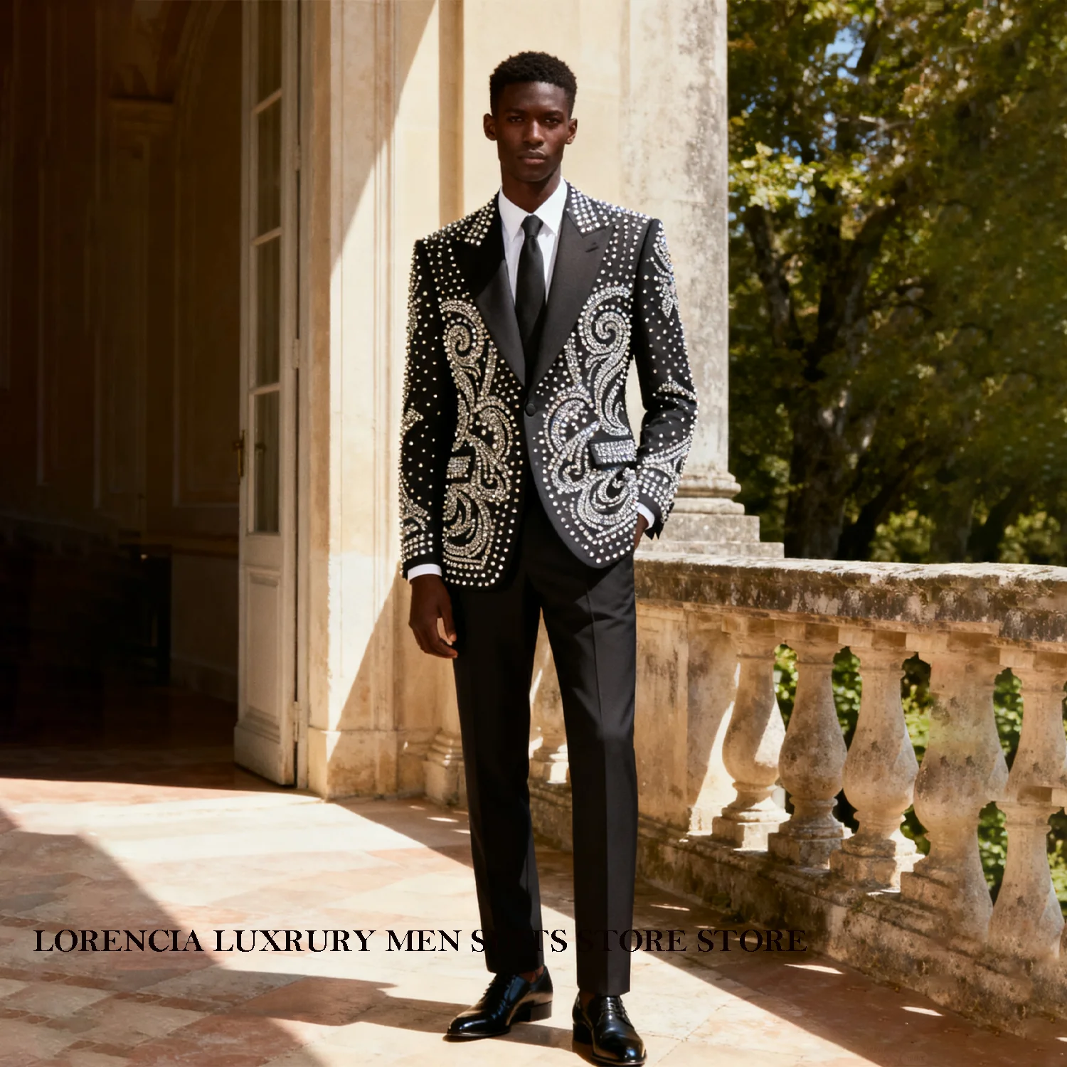 

Customized Sparkle Gem Diamond Men Suit Wedding Tuxedos 2 Pieces Sets Groom Male Blazers Slim Fit Single Breas ted Ropa hombre