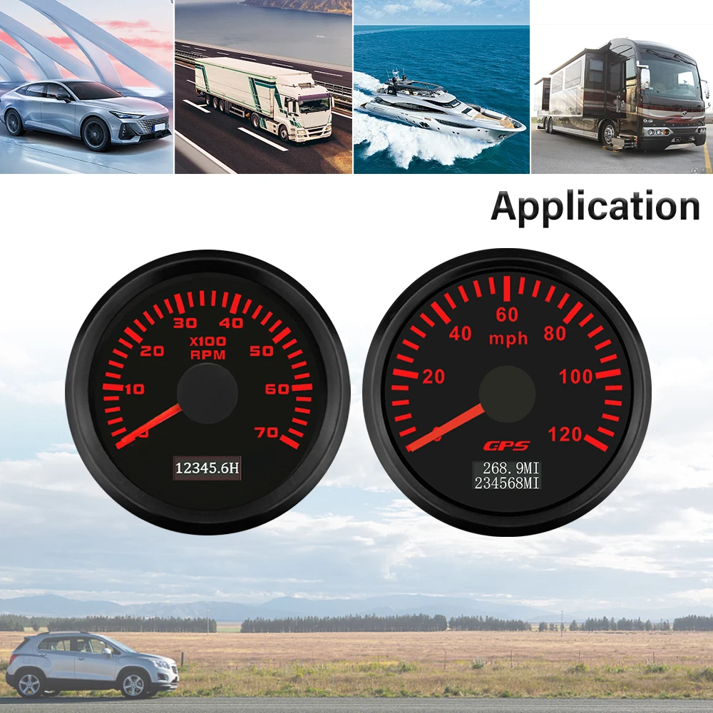

Rhaxel 52mm GPS Speedometer 0-30MPH 80MPH with 3000 RPM 4000RPM Tachometer with Backlight 12V 24V for Truck Vessels
