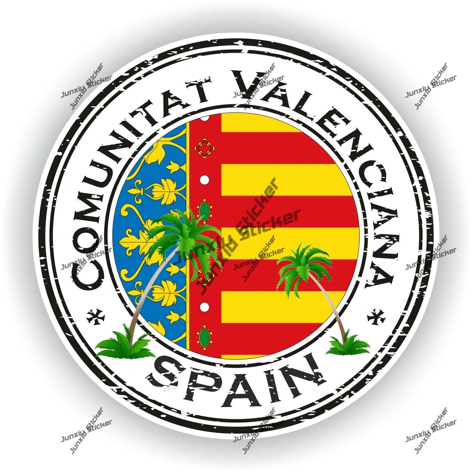 

Comunitat Valenciana Spain Sticker Coat of Arms of Spain Comunitat Valenciana Spanish Flag Round Outline Seal Decal for Car SUV