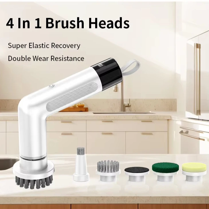New S3 4 in 1 Mini Cordless Electric Spin Scrubber Shower Scrubber with Battery Level Display 2 Speeds Electric Clean Shoe Brush