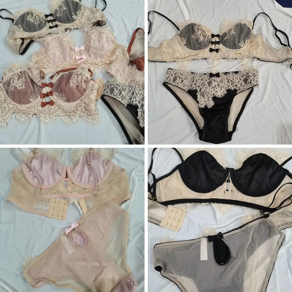 

Sexy Lace Bralette & Briefs Set for Women, Push Up Underwire Retro Lingerie