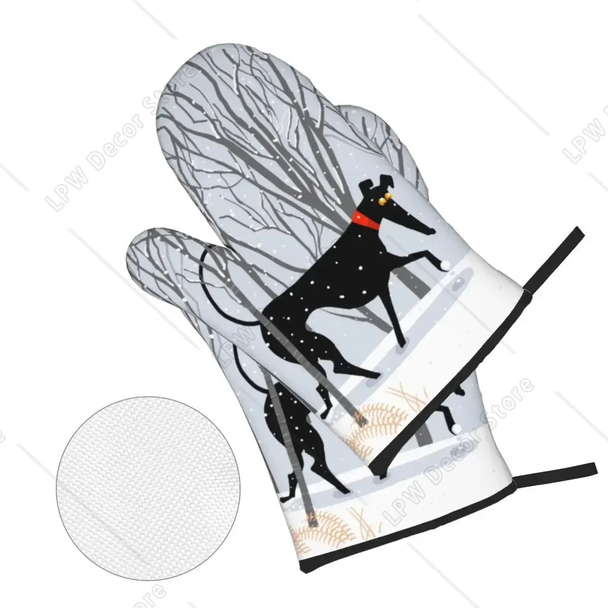 Custom Winter Hound Oven Mitts and Pot Holders for Kitchen 4pcs Sets Greyhound Dog Heat Resistant Cooking Baking BBQ Gloves