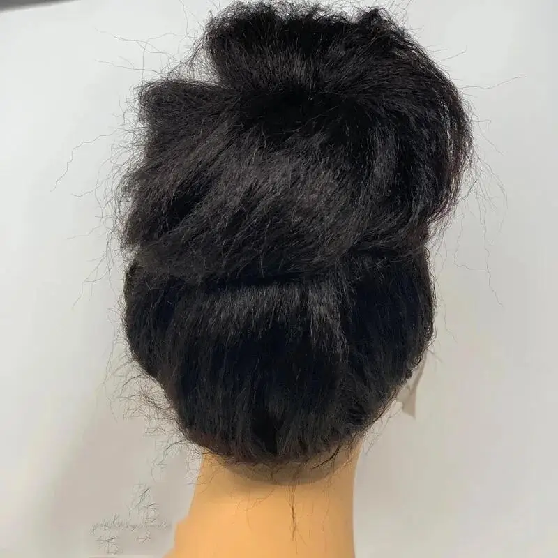 Lange, verworrene, gerade Yaki-Perücke, weich, 66 cm, 180 Dichte, natürliches Schwarz, tiefe Spitze vorne, für Damen, Babyhaar, ohne Kleber, vorgezupft, täglich