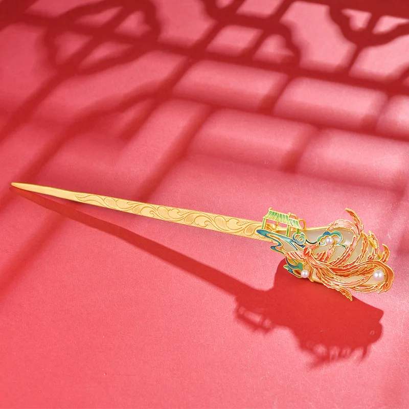 

Заколка для волос из стерлингового серебра 925 пробы с жемчугом и нефритом Хэтянь — винтажный китайский трендовый аксессуар для волос «Phoenix Flying»