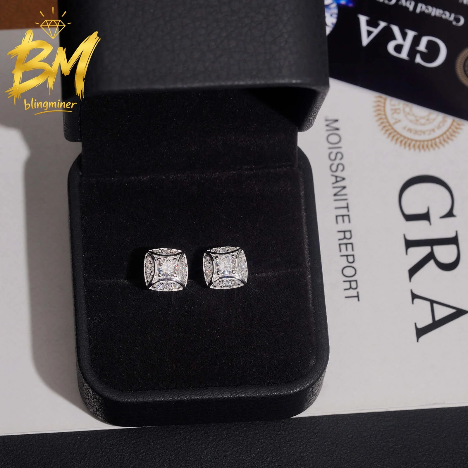 Blingminer Hot Sale 10.6mm VVS Moissanite Earrings For Men Women S925 Silver Ear Studs Jewelry Pass Diamonds Tester Free Shippin