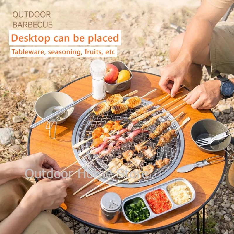 Folding Barbecue Portable Outdoor Round Table Picnic Stove Home Party Camping Charcoal Grill Burner