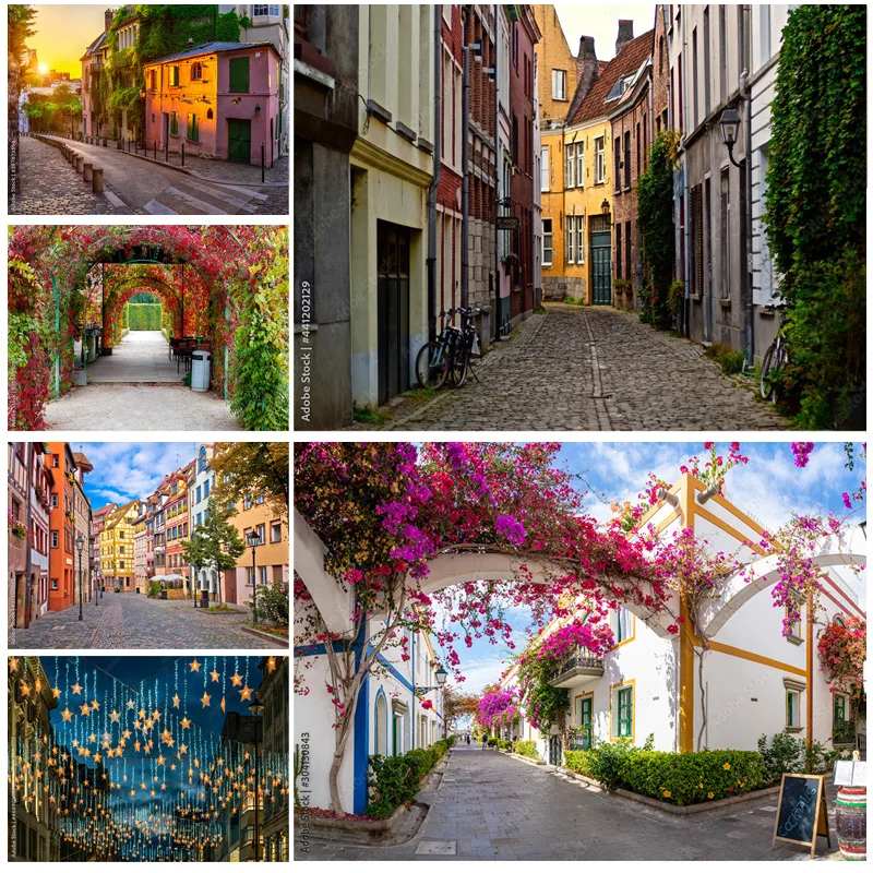 

Vintage European Street View Scenery Photography Backdrops Props Wedding Portrait Photo Backgrounds Studio 211229 JJD-05