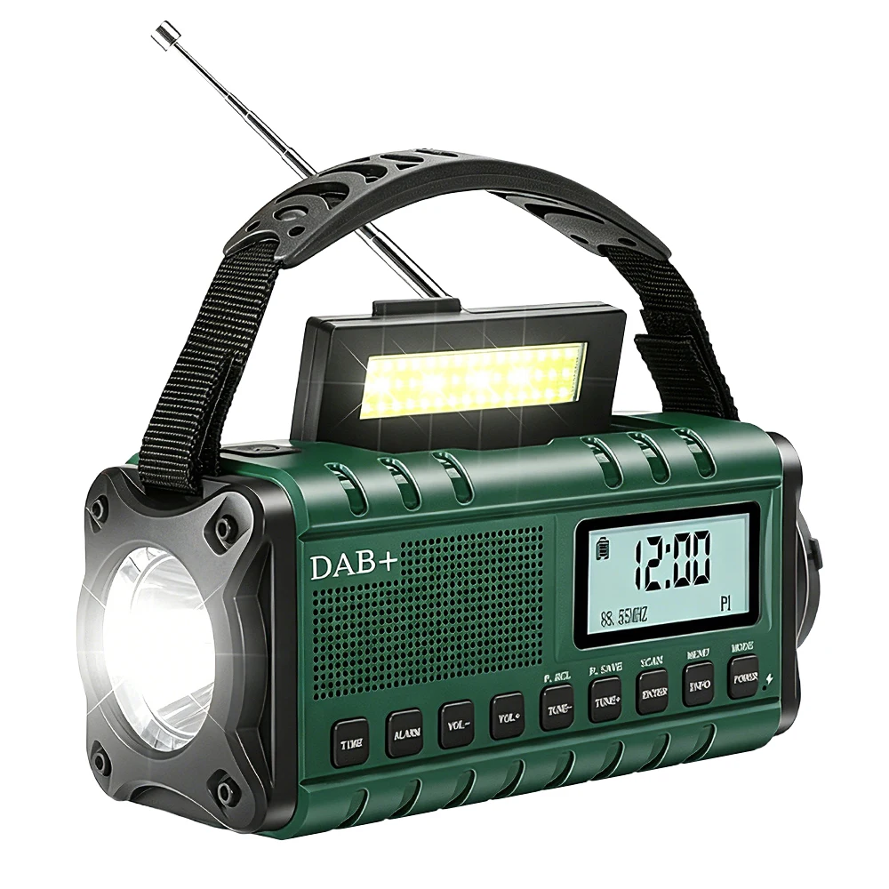 Camping Lantern Hand Crank Solar Emergency Radio With FM DAB WB NOAA Weather Alert SOS Alarm USB Charging 10000mAh Power Bank