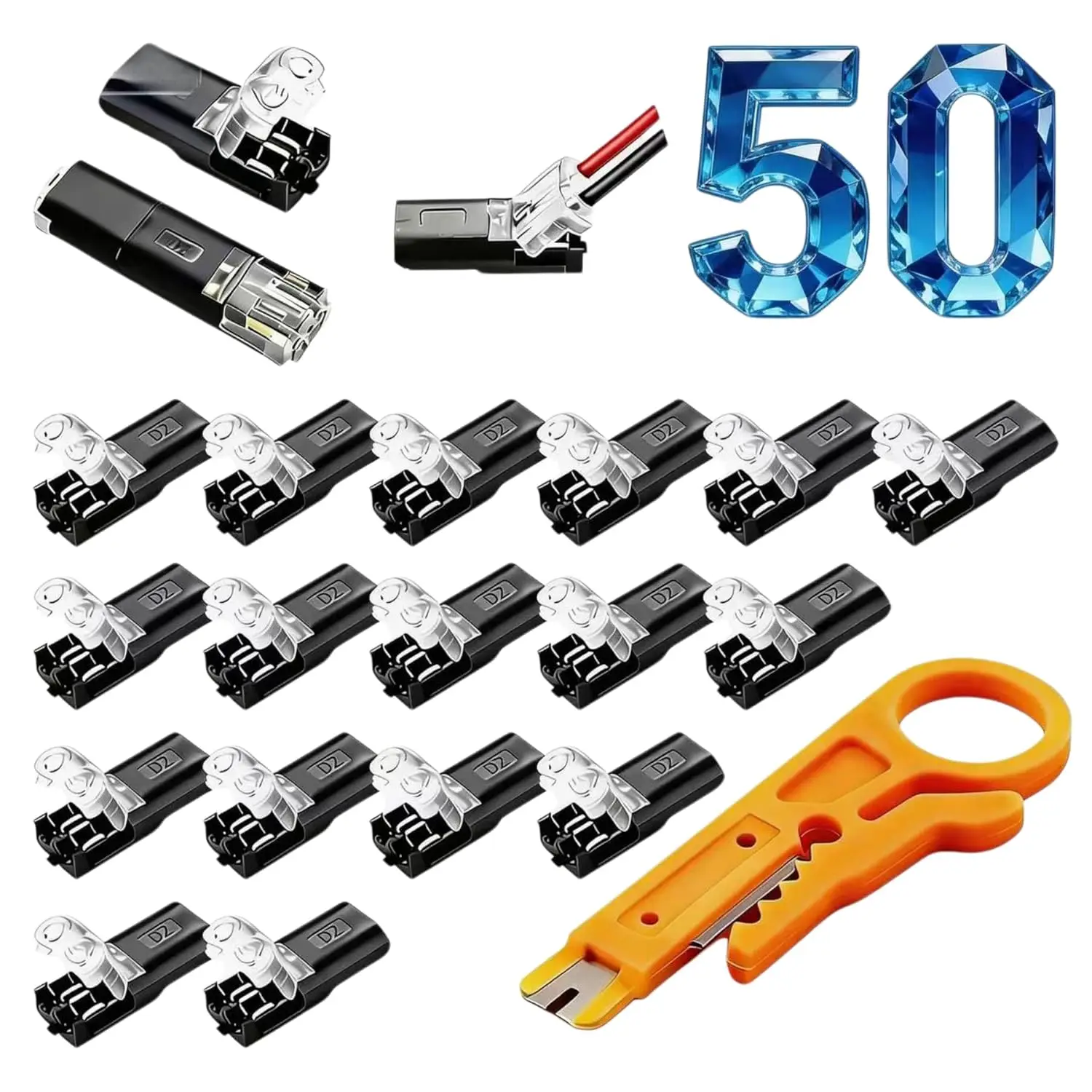 50Pcs Quick Connect Wire Connectors No Stripping Double Wire Plug in Connector with Locking Buckle Strip for LED Strip Lights