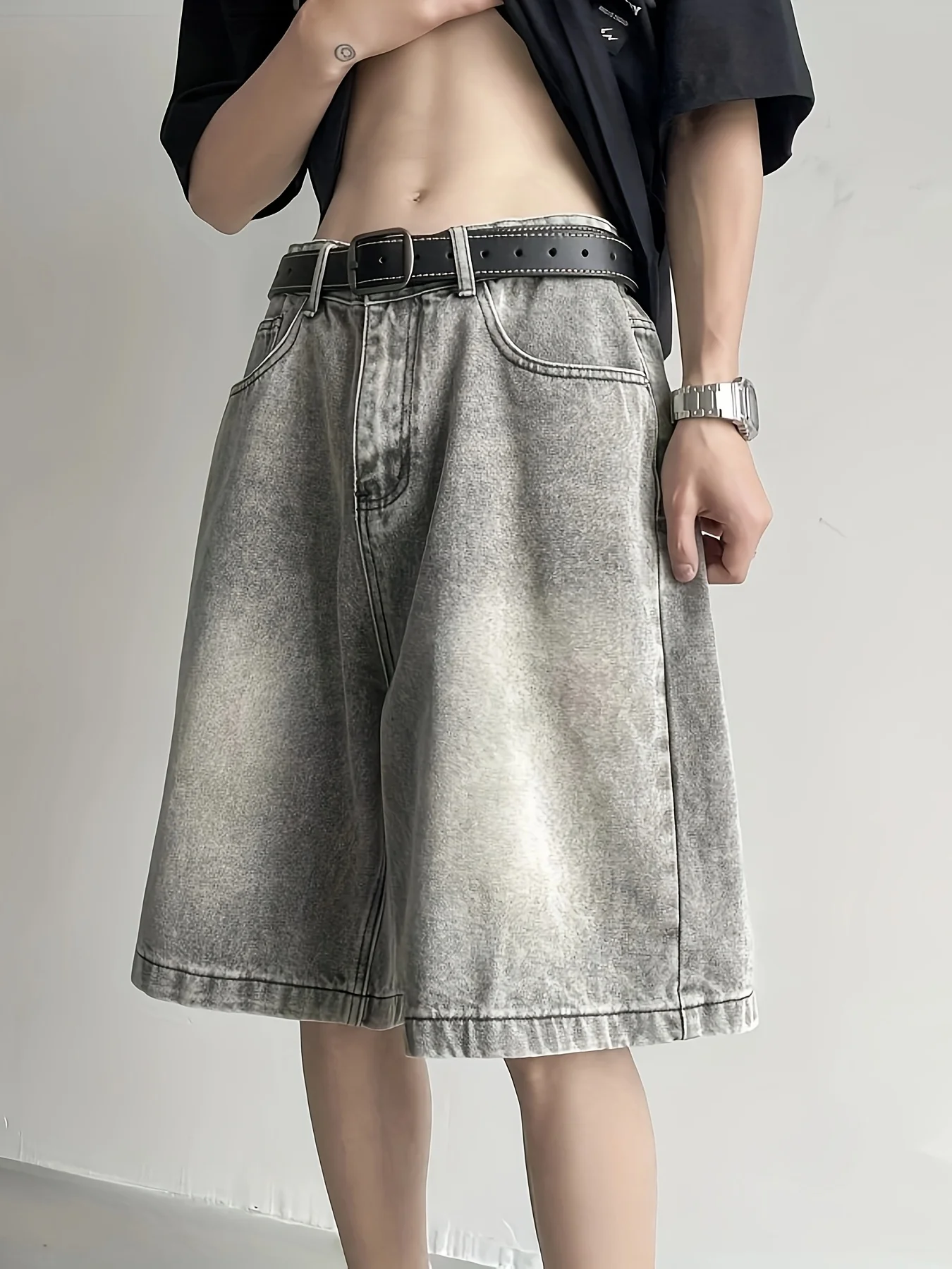 

Винтажные потертые джинсовые шорты высокого класса для мужчин, летний модный бренд в американском стиле, узкие шорты до колена прямого кроя, брюки средней длины в стиле ретро, популярный стиль унисекс