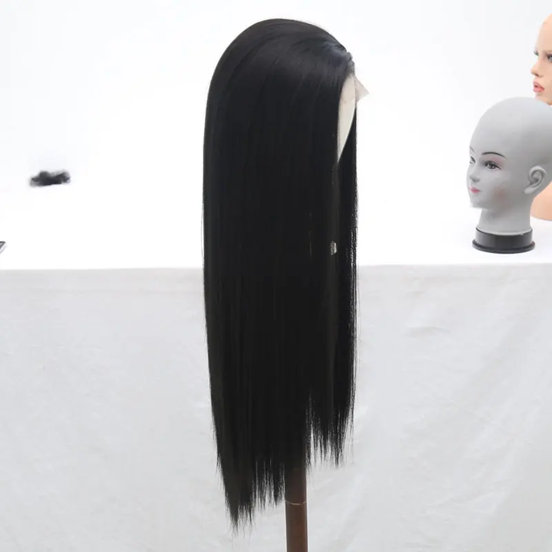 Straight Synthetic Hair 13*4inch Lace Front Wigs Black Color Heat Resistant Fiber Natural Hairline Side Parting For Women Wigs