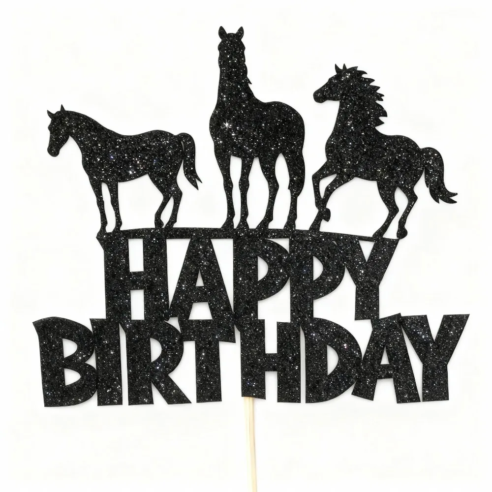 1 Stück schwarzer Geburtstagstorte-Topper für das Jahr des Pferdes, chinesisches Sternzeichen-Pferd-Kuchendekor, Partyzubehör für alles Gute zum Geburtstag