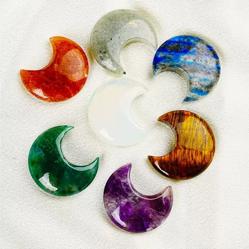 5pcs/10pcs 30mm Natural Stone Moon Shaped Statue Crystal Amethyst Reiki Healing Energy Gem DIY Jewelry Ornament Home Decor