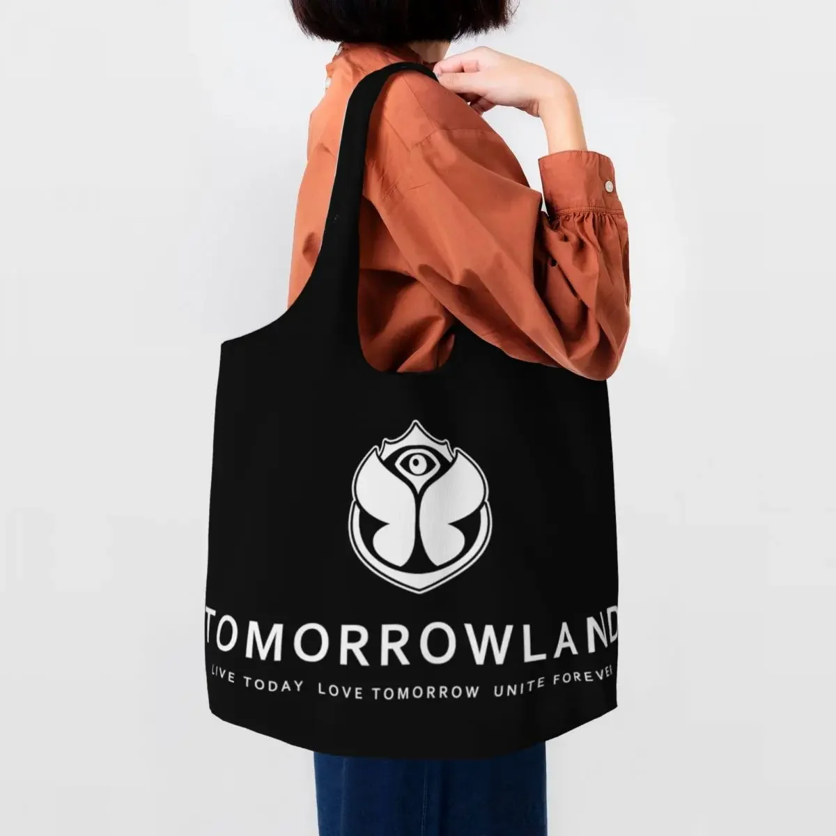 

Tomorrowlands Grocery Shopping Bags Canvas Shopper Tote Shoulder Bag Capacity Portable Belgian Dance Music Festival Bags Handbag