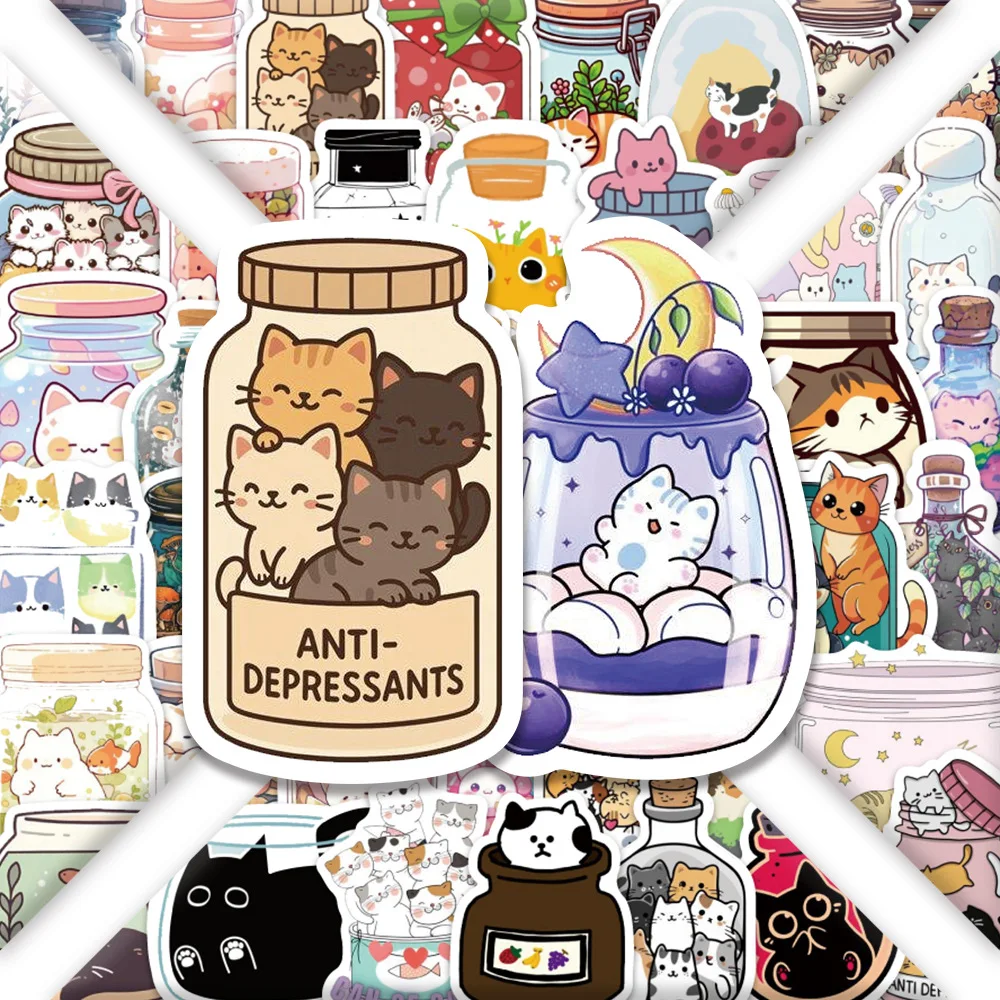 

60PCS Creative Cat Can Doodle Stickers Cute Cat Cartoon Decal Luggage Phone Guitar Scraphbook Skateboard Cup Classic Kid Toys