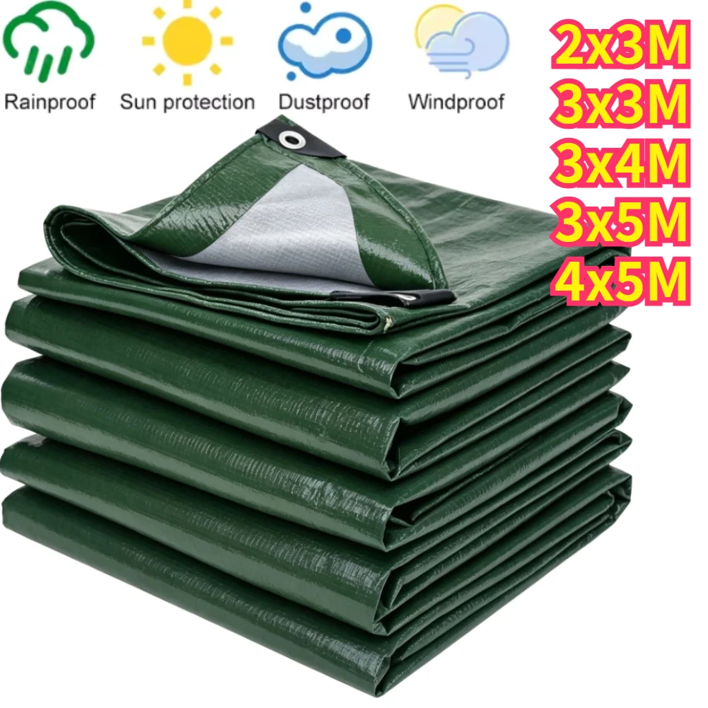 Heavy Duty Tarp Cover Waterproof Tarpaulin UV Resistant Protective Cover with Grommet for Garden Porch Emergency Rain Shelter