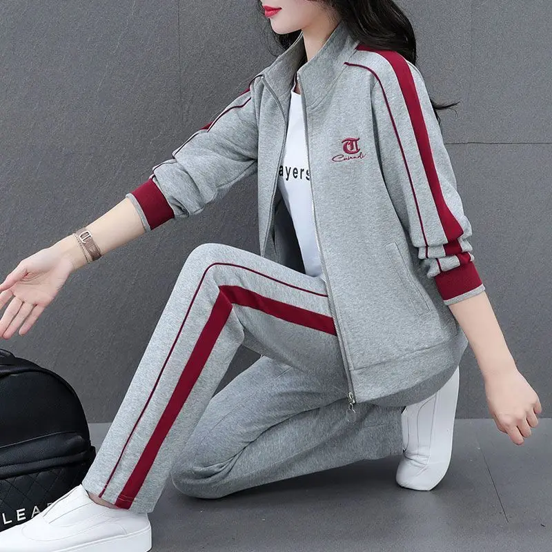 High end sports suit for women in spring and autumn 2024 new casual running fashion slim fit three piece set