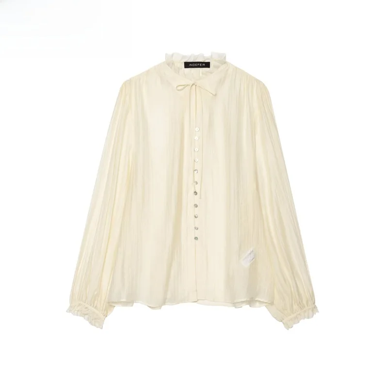 

Spring New Sle Women's Long Sve irt Drapey Knot Casual Loose Fit Pure Color Button down Polyester Fiber
