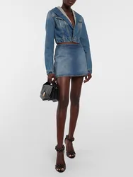 Women top y2k spring and summer one button short hooded long-sleeved Denim jacket2024 versatile casual cotton jackets for women