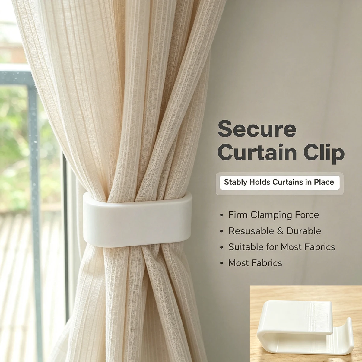 3D Printed Minimalist Curtain Clips, No-Drill Curtain Tiebacks, Universal Curtain Fasteners for Bedroom and Living Room, No-Tie Curtain Organizer