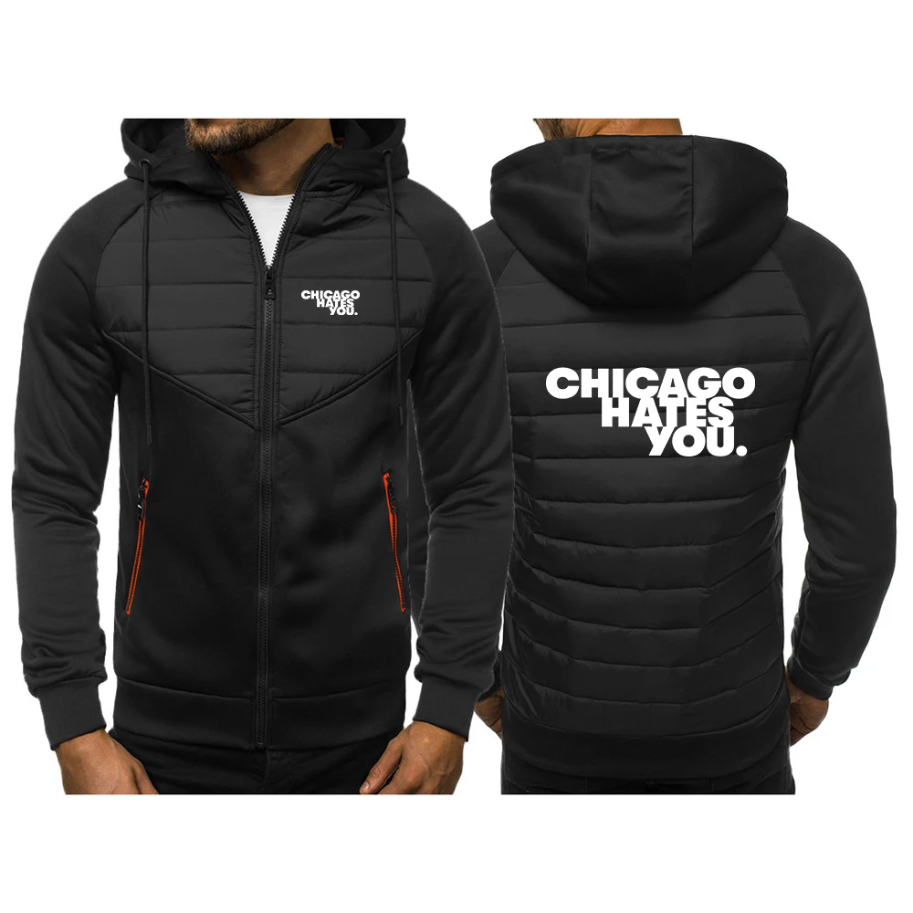 

Chicago Hates You Same 2022, весенне-осенние мужские новые трехцветные хлопковые толстовки с длинными рукавами, куртка на молнии, толстовка
