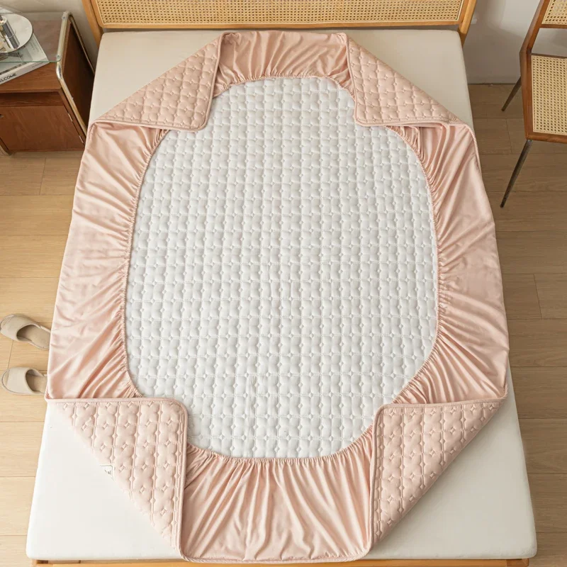 Waterproof Urine-proof Fitted Sheet Soybean Fiber Filled Mattress Protector Cover Soft Thickened 360 All-Inclusive Bed Sheet Set
