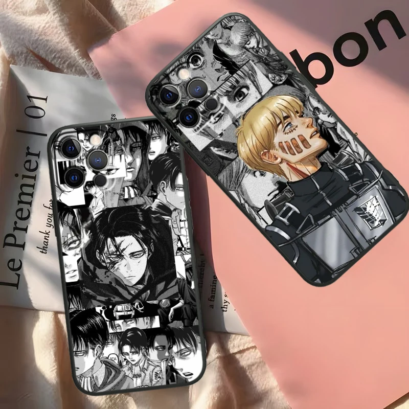 Anime Cool Attack on Titan iPhone 15 14 13 12 11 X XS XR 8 7 6 Pro Plus Max Mini 5S 5 SE Black Phone Case