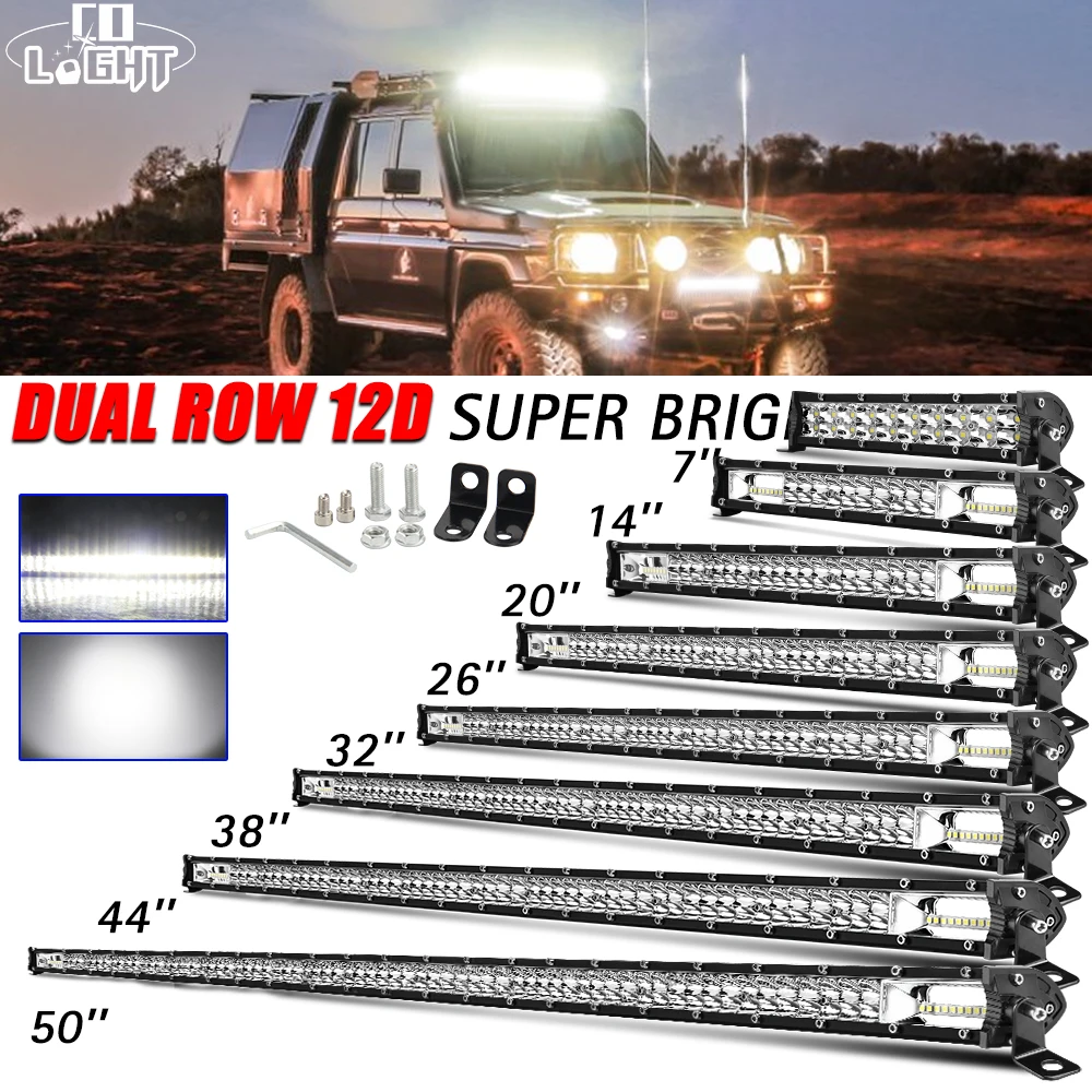 UNISHINE – barre lumineuse LED à double rangée, 20-52 pouces, faisceau combiné 60000lm pour tracteur 4x4 tout-terrain 4WD ATV camion, lampe de travail LED 12V 24V
