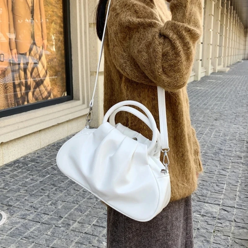 2024 lekkie luksusowe Pu zamek damskie torby na ramię młodzieżowe plisy projekt torby Crossbody dla kobiet Bolsas Femininas