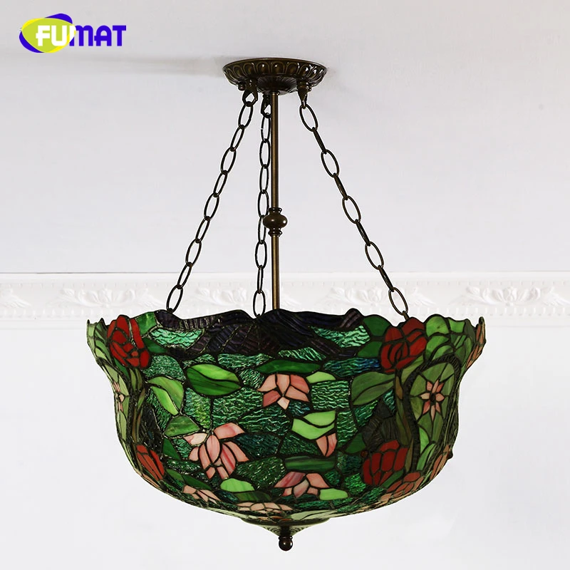 FUMAT European Classic Villa Pendant Light Lotus Lampshade Stained Glass Lightings For Living Room Dining Room Pendant Lights