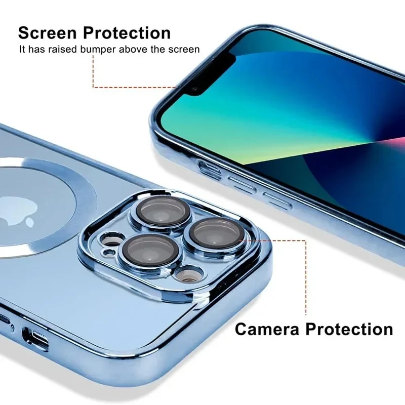 Luxury Wireless Charge Magsafe Phone Case For iPhone 16 15 14 13 12 11 Pro Max Transparent Magnetic Electroplate Bumper Cover image 2