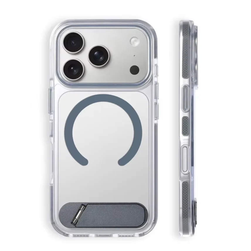 Luksusowy, składany uchwyt do etui MagSafe dla iPhone 18 Pro, 16, 16 Pro, 17, 17 Pro Max – przezroczyste, magnetyczne, ochronne, twarde etui. — zdjęcie produktu 7